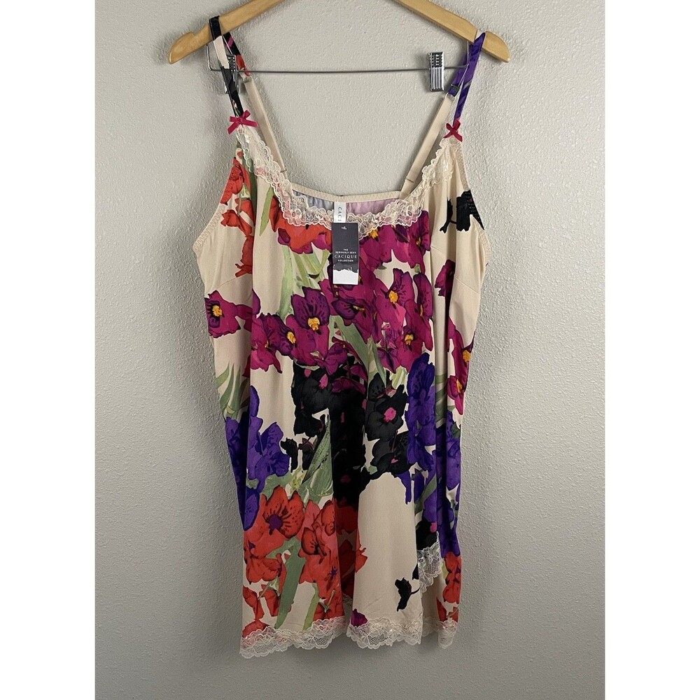 Cacique Womens 18/20 Floral Print Chemise Lace Trim Seriously Sexy